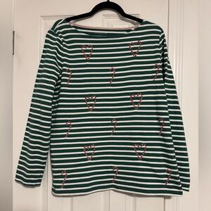 Talbots Green and White Striped Shirt with Candy Cane Detail